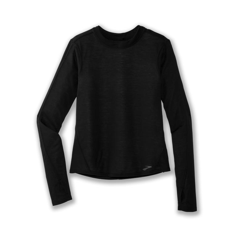 Brooks Women's Distance Long Sleeve Running Shirt - Heather Oatmeal/Black (FTLQ70924)